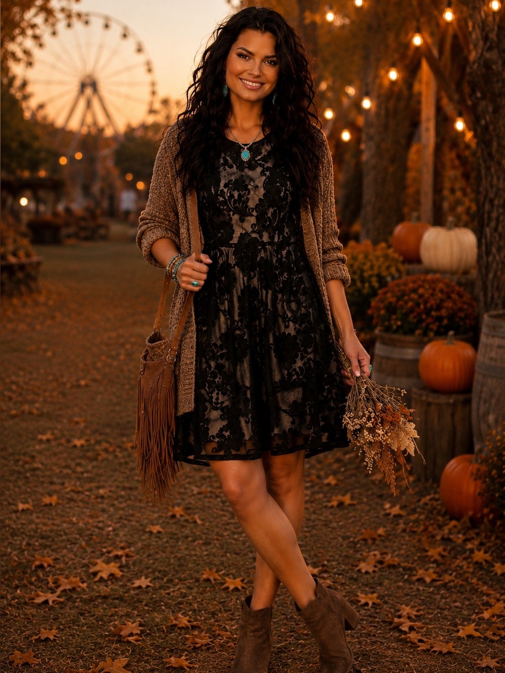 Black Lace Fit-and-Flare Mini Dress